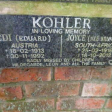 KOHLER Eduard 1913-1992 &amp; Joyce BRUNETTE 1916-2012