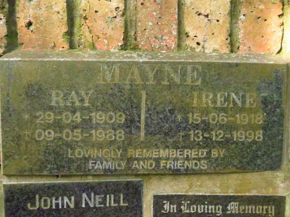 MAYNE Ray 1909-1988 &amp; Irene 1918-1998
