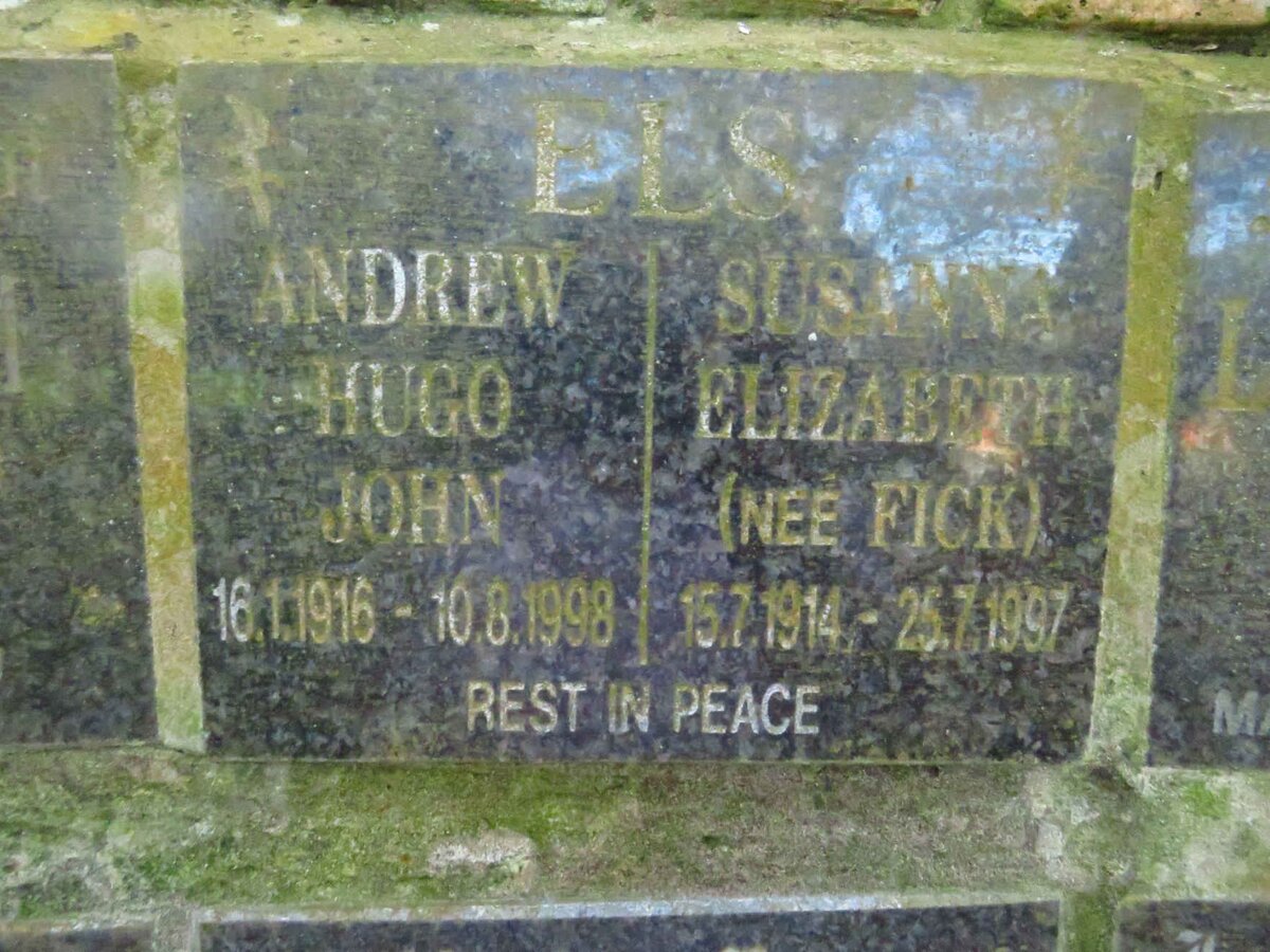 ELS Andrew Hugo John 1916-1998 &amp; Susanna Elizabeth FICK 1914-1997