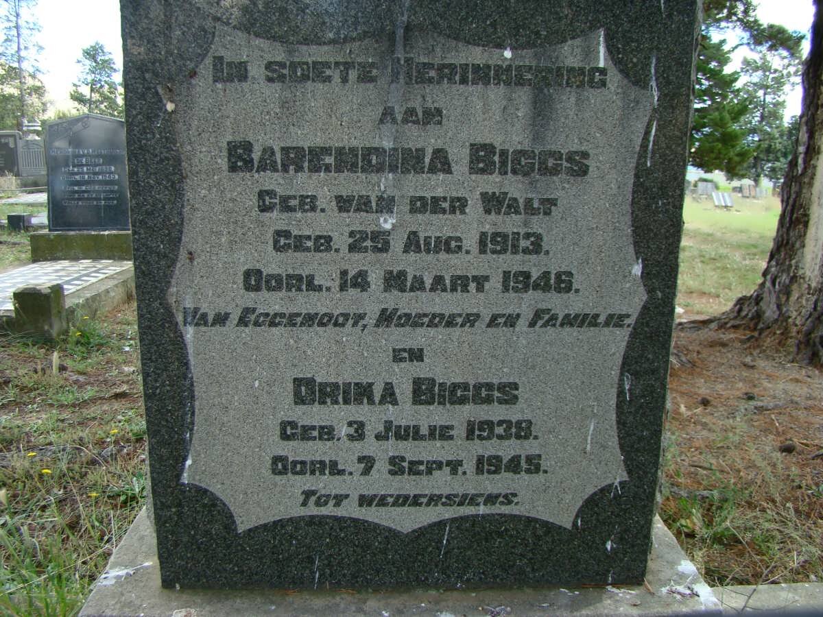 BIGGS Barendina nee VAN DER WALT 1913-1946 :: BIGGS Drika 1938-1945