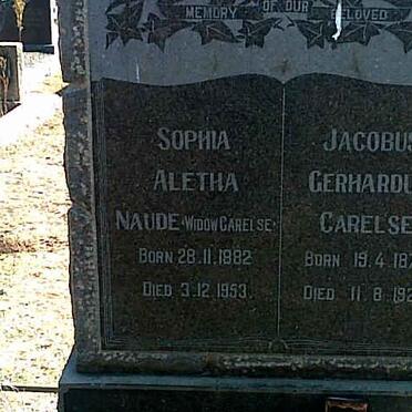 CARELSE Jacobus Gerhardus 1877-1926 &amp; Sophia Aletha NAUDE formerly CARELSE 1882-1953