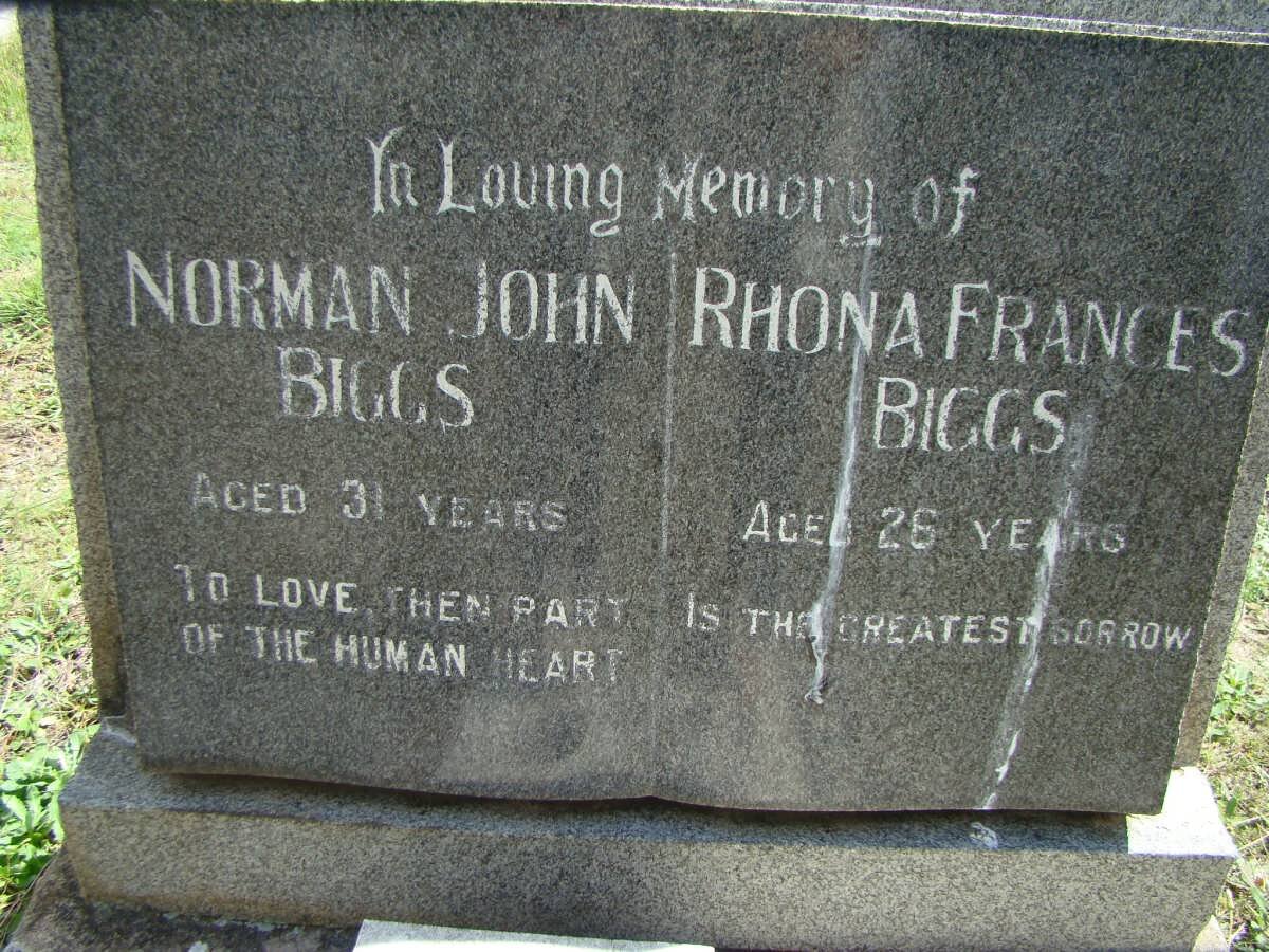 BIGGS Norman John &amp; Rhona Frances