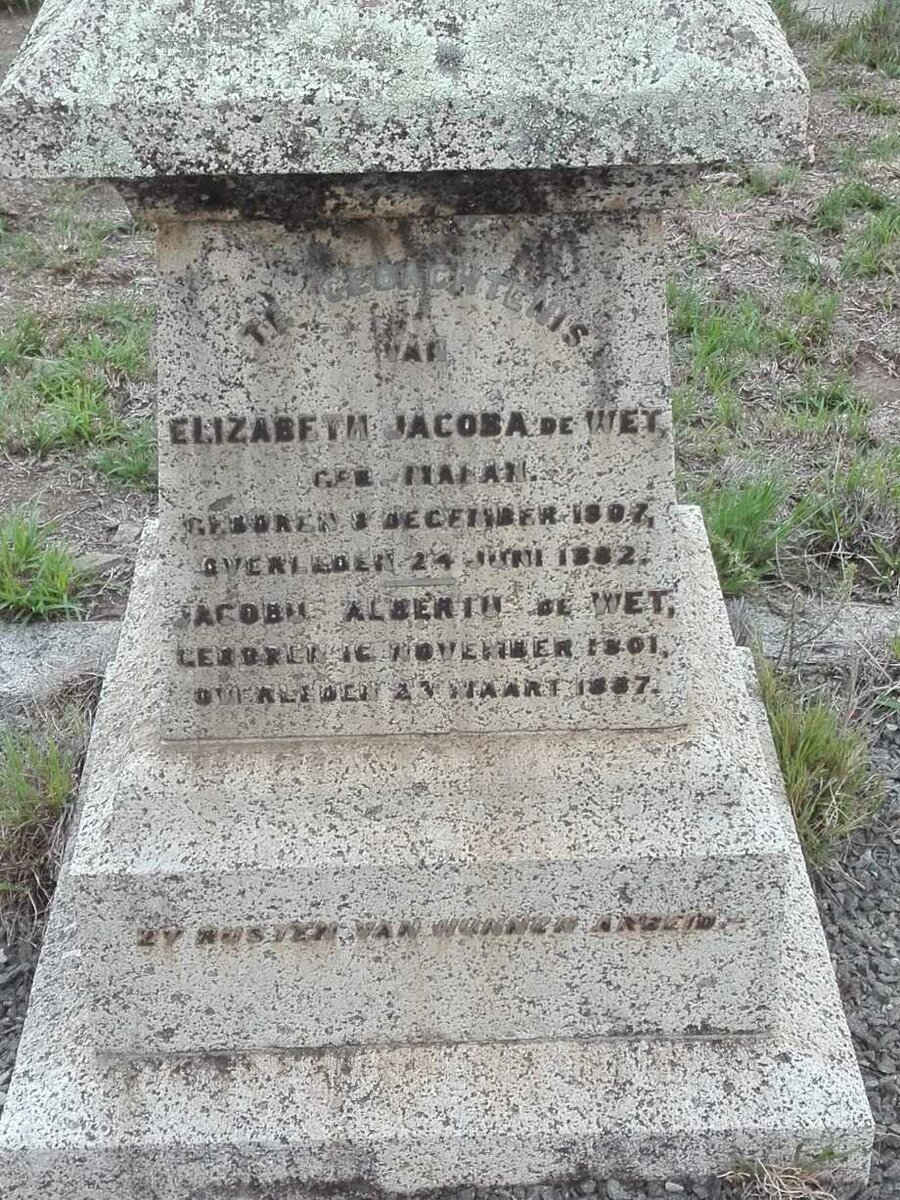 WET Jacobus Albertus, de 1801-1887 &amp; Elizabeth Jacoba MALAN 1807-1882