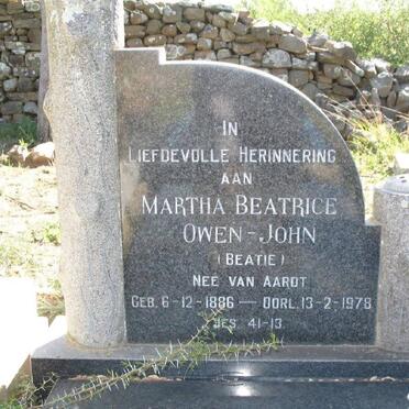 JOHN Martha Beatrice, Owen nee VAN AARDT 1886-1978