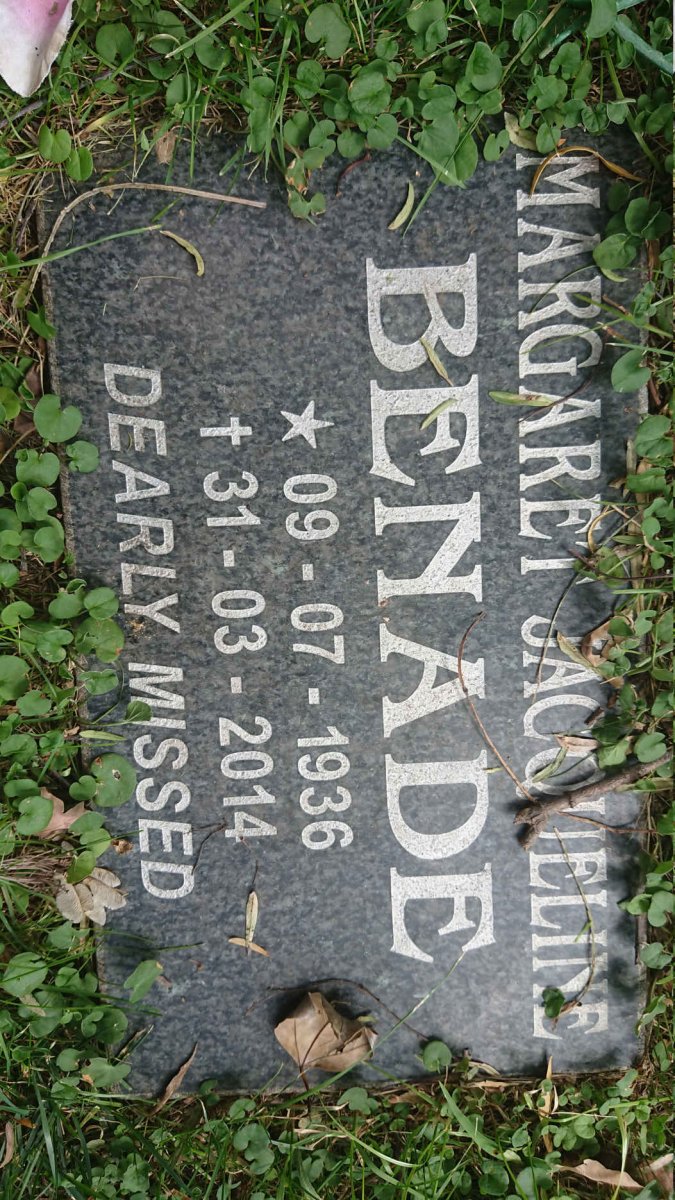 BENADE Margaret Jacqueline 1936-2014