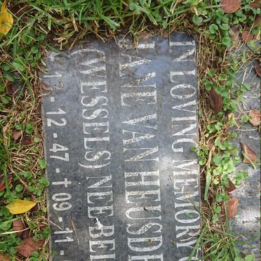 HEUSDEN Jane, van formerly WESSELS nee BELL 1947-2009