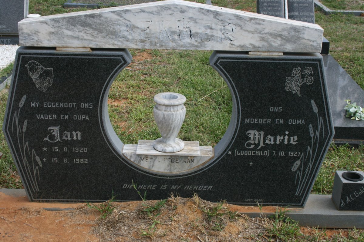 BEKKER Jan 1920-1982 &amp; Marie GOODCHILD 1927-