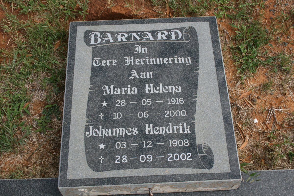 BARNARD Johannes Hendrik 1908-2002 &amp; Maria Helena 1916-2000