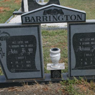 BARRINGTON John T.W 1934-1983 &amp; Johanna A.C. 1938-1998