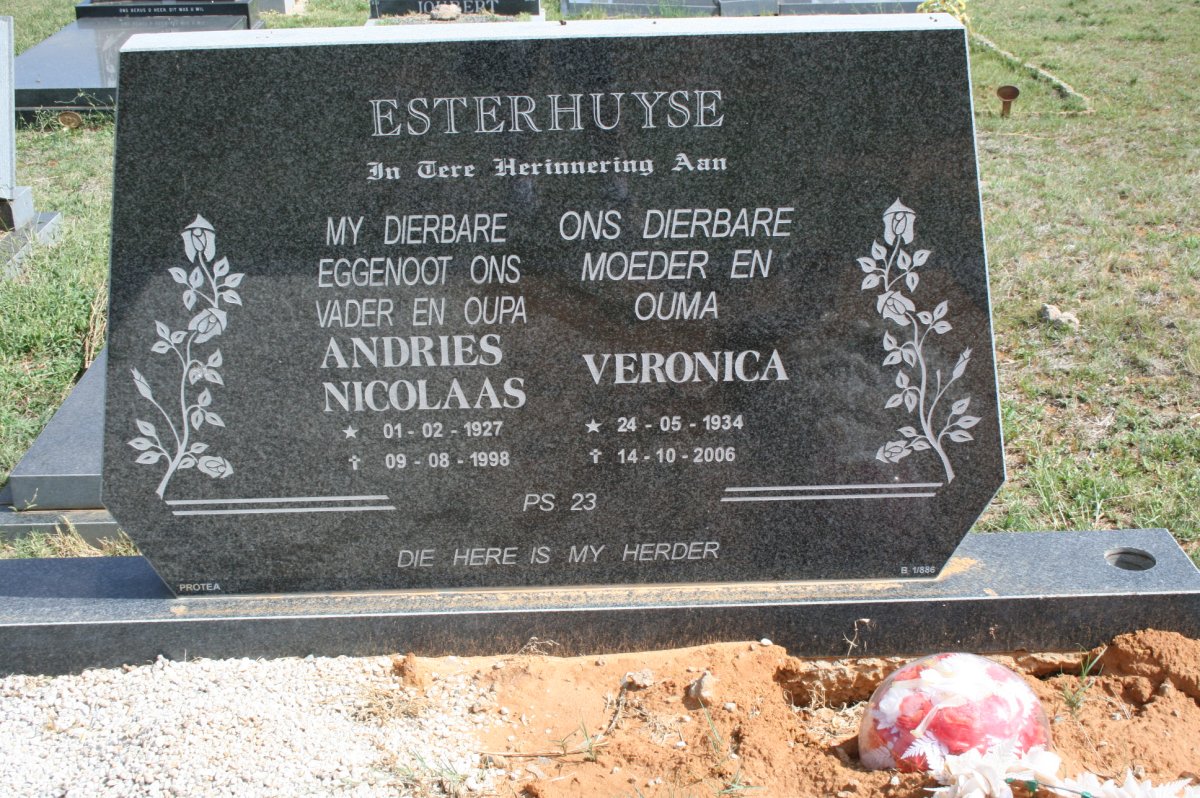 ESTERHUYSE Andries Nicolaas 1927-1998 &amp; Veronica 1934-2006