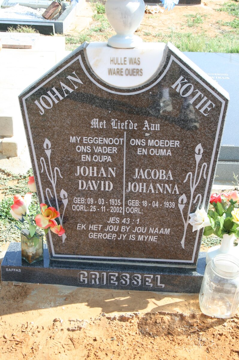 GRIESSEL Johan David 1935-2002 &amp; Jacoba Johanna 1939-