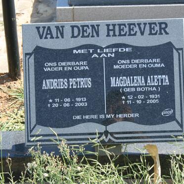 HEEVER Andries Petrus, van den 1913-2003 &amp; Magdalena Aletta BOTHA 1931-2005