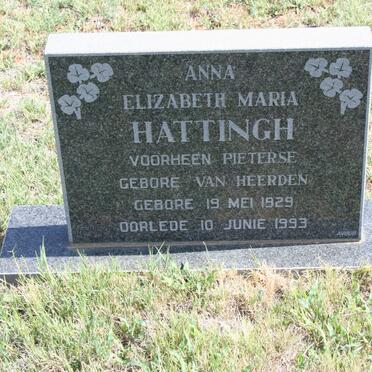 HATTINGH Elizabeth Maria voorheen PIETERSE nee VAN HEERDEN 1929-1993