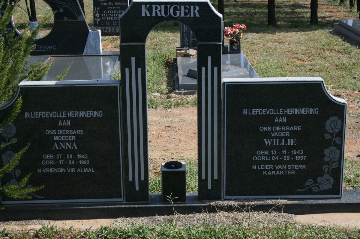 KRUGER Willie 1943-1997 &amp; Anna 1943-1992