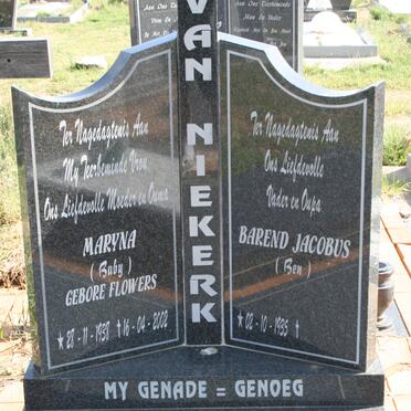 NIEKERK Barend Jacobus, van 1935- &amp; Maryna FLOWERS 1938-2002