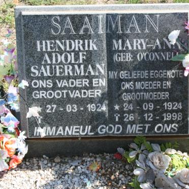 SAAIMAN Hendrik Adolf Sauerman 1924- &amp; Mary-Ann O'CONNELL 1924-1998