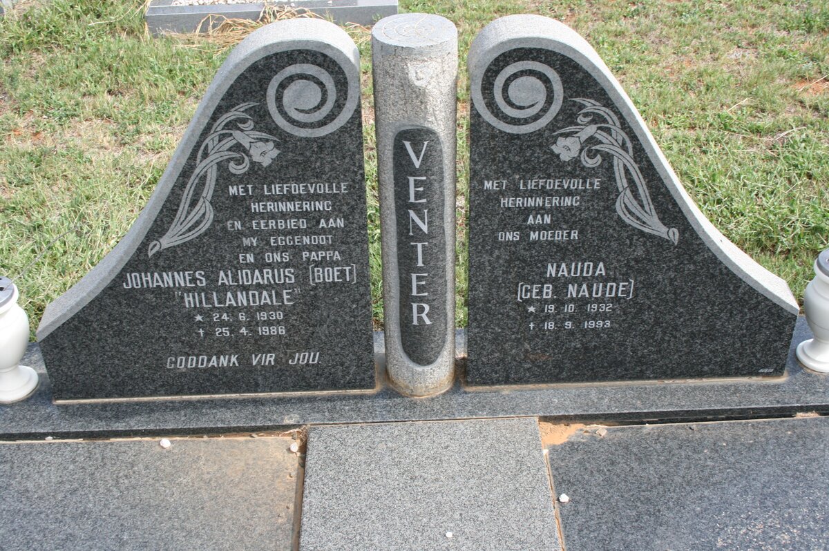 VENTER Johannes Alidarus 1930-1986 &amp; Nauda NAUDE 1932-1993
