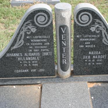 VENTER Johannes Alidarus 1930-1986 &amp; Nauda NAUDE 1932-1993