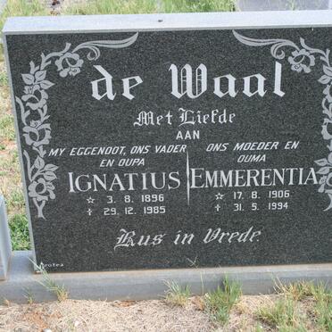 WAAL Ignatius, de  1896-1985 &amp; Emmerentia 1906-1994