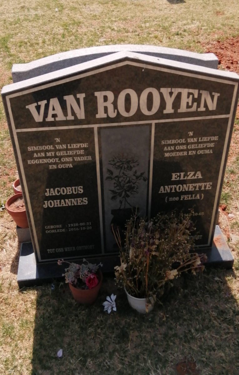 ROOYEN Jacobus Johannes, van 1938-2016 &amp; Elza Antonette FELLA 1943-