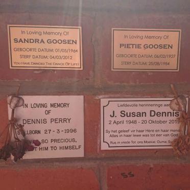 GOOSEN Dennis 1926-1991 :: GOOSEN Pietie 1927-1984 :: GOOSEN Sandra 1964-2012
