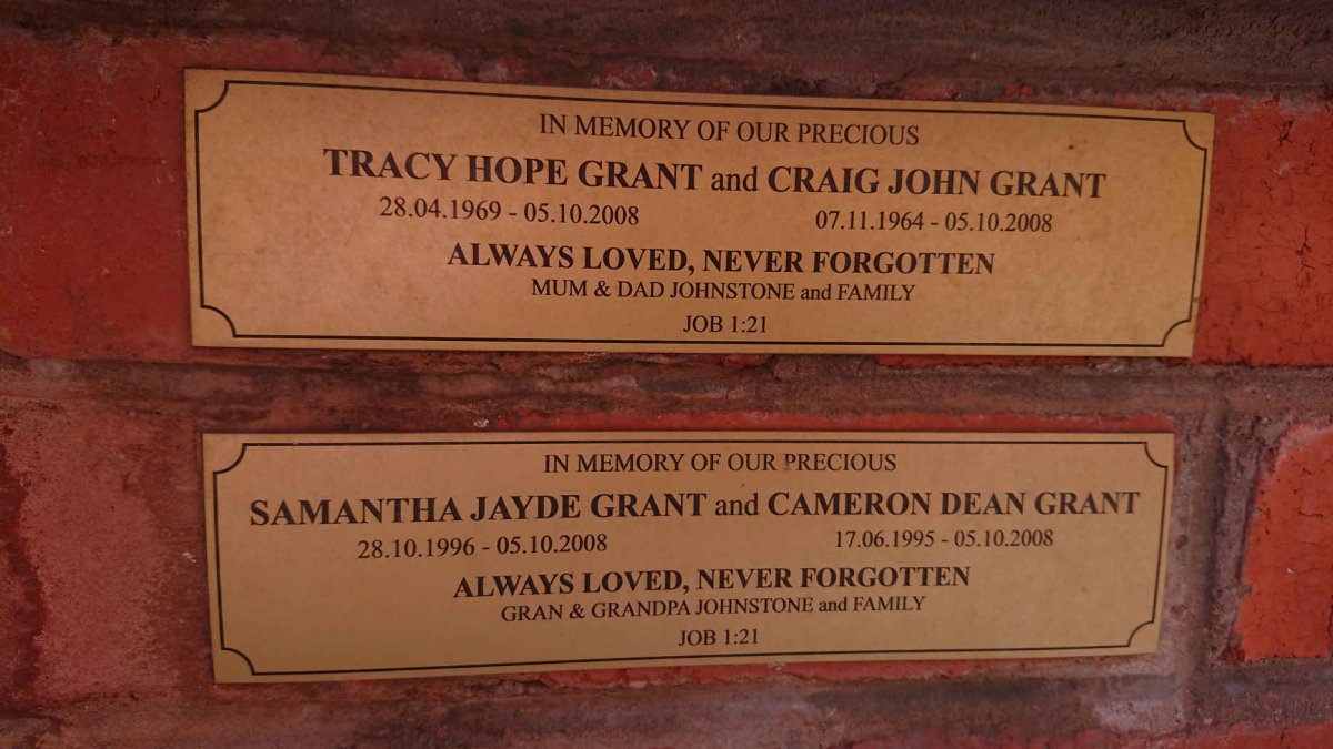 GRANT Craig John 1964-2008 &amp; Tracy Hope 1969-2008 :: GRANT Samantha Jayde 1996-2008 :: GRANT Cameron Dean 1995-2008