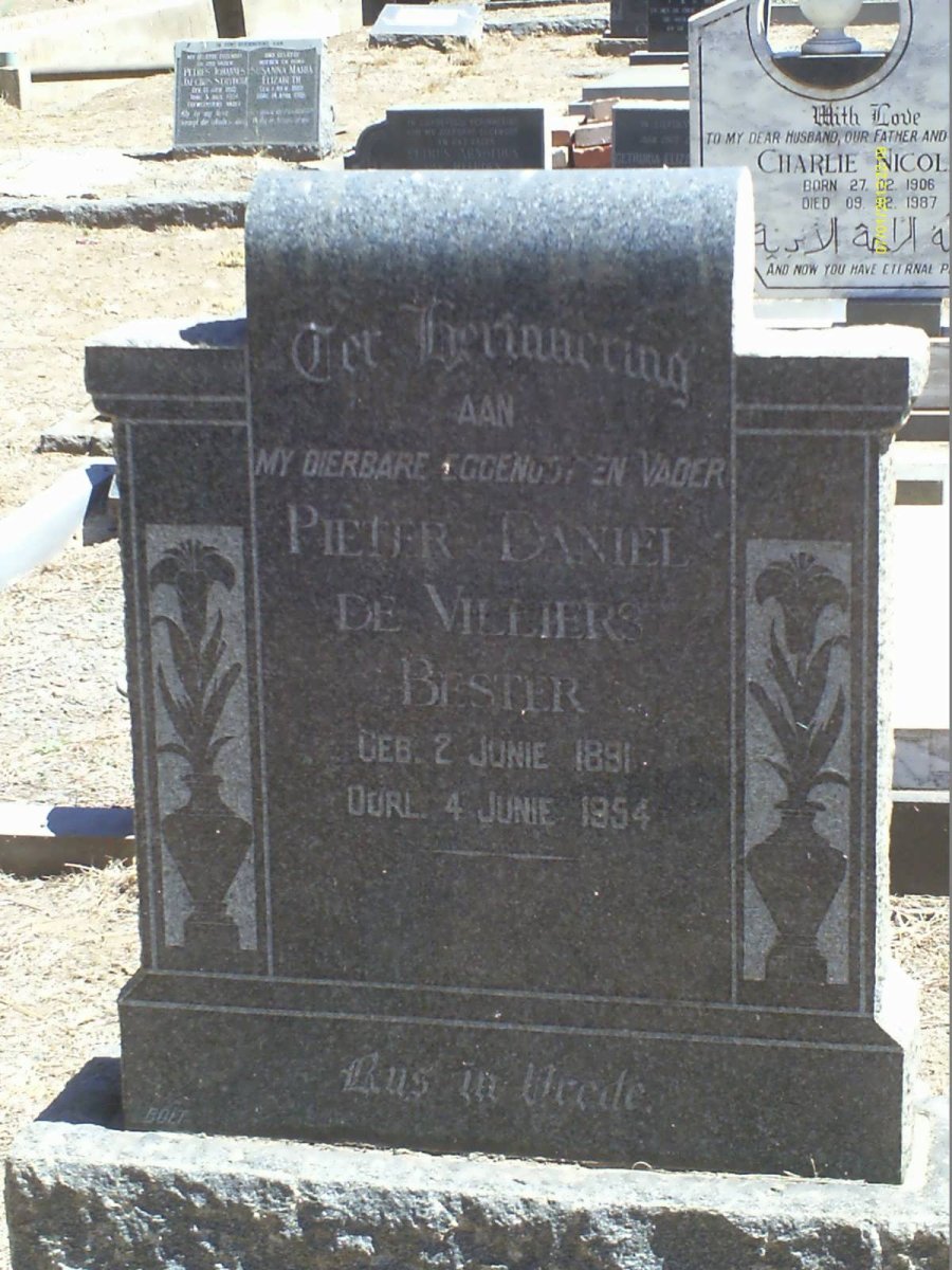 BESTER Pieter Daniel de Villiers 1891-1954
