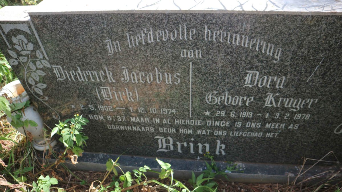 BRINK Diederick Jacobus 1902-1974 &amp; Dora KRUGER 1913-1978