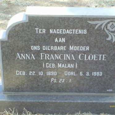 CLOETE Anna Francina nee MALAN 1890-1983