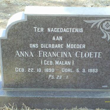 CLOETE Anna Francina nee MALAN 1890-1983