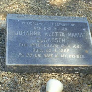 CLAASSEN Johanna Aletta Maria nee PRETORIUS 1887-1962