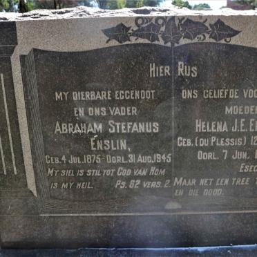 ENSLIN Abraham Stefanus 1875-1945 &amp; Helena J.E. DU PLESSIS 1880-1948