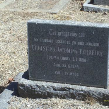 FERREIRA Christina Jacomina nee V.D. LINDE 1890-1954