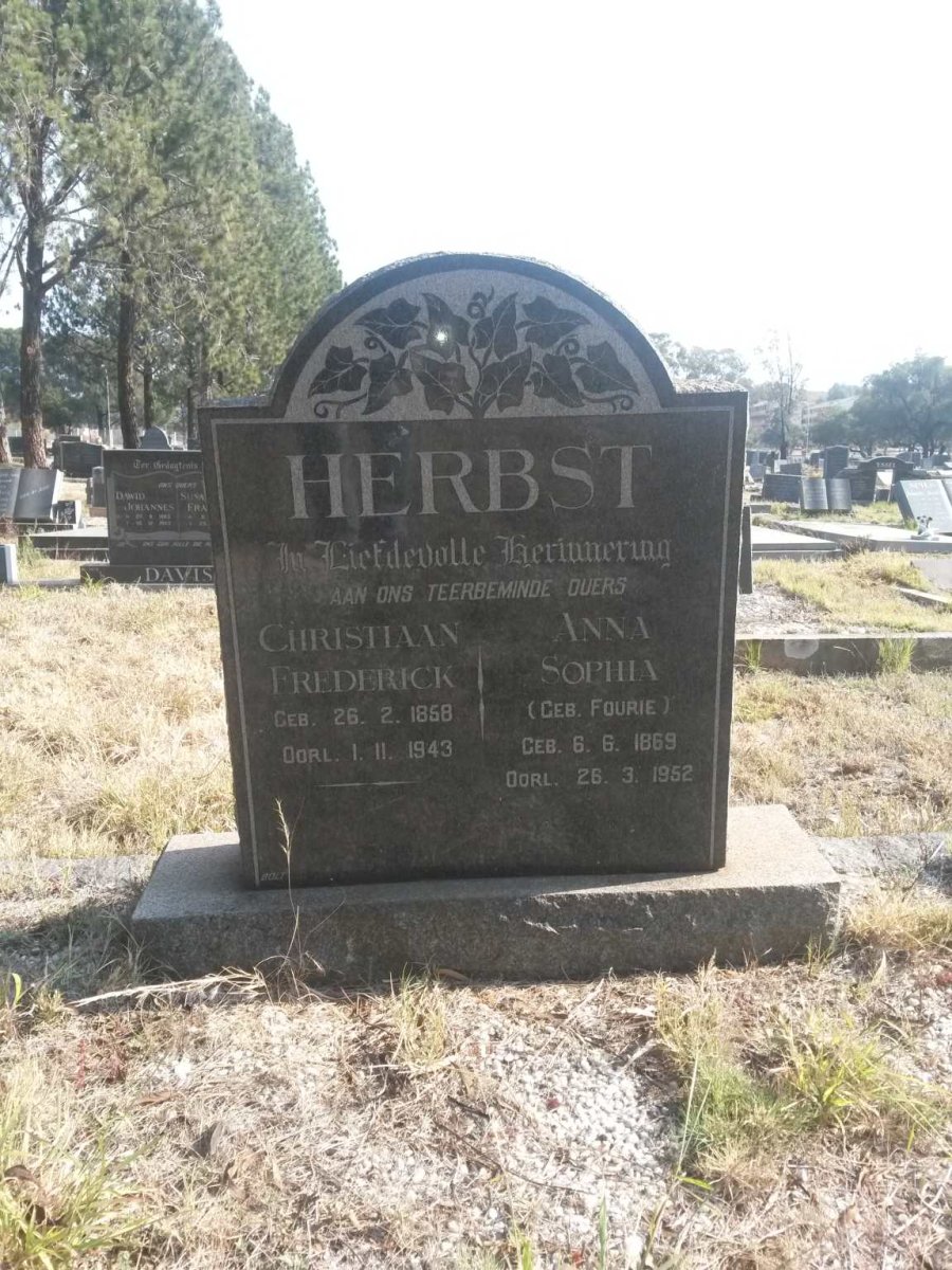 HERBST Christiaan Frederick 1858-1943 &amp; Anna Sophia FOURIE 1869-1952