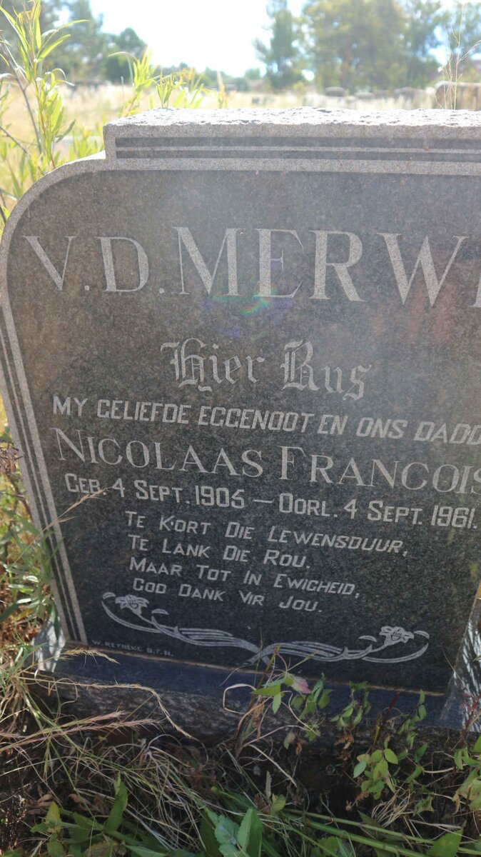 MERWE Nicolaas Francois, v.d. 1905-1961