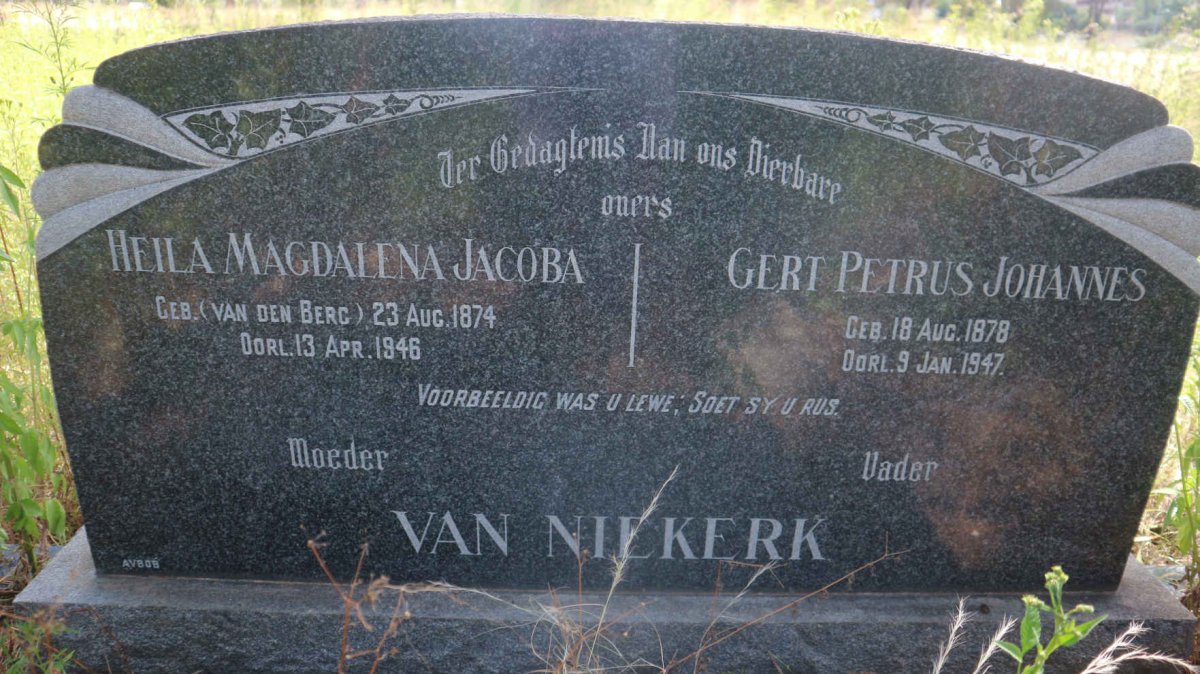 NIEKERK Gert Petrus Johannes, van 1878-1947 &amp; Heila Magdalena Jacoba VAN DEN BERG 1874-1946