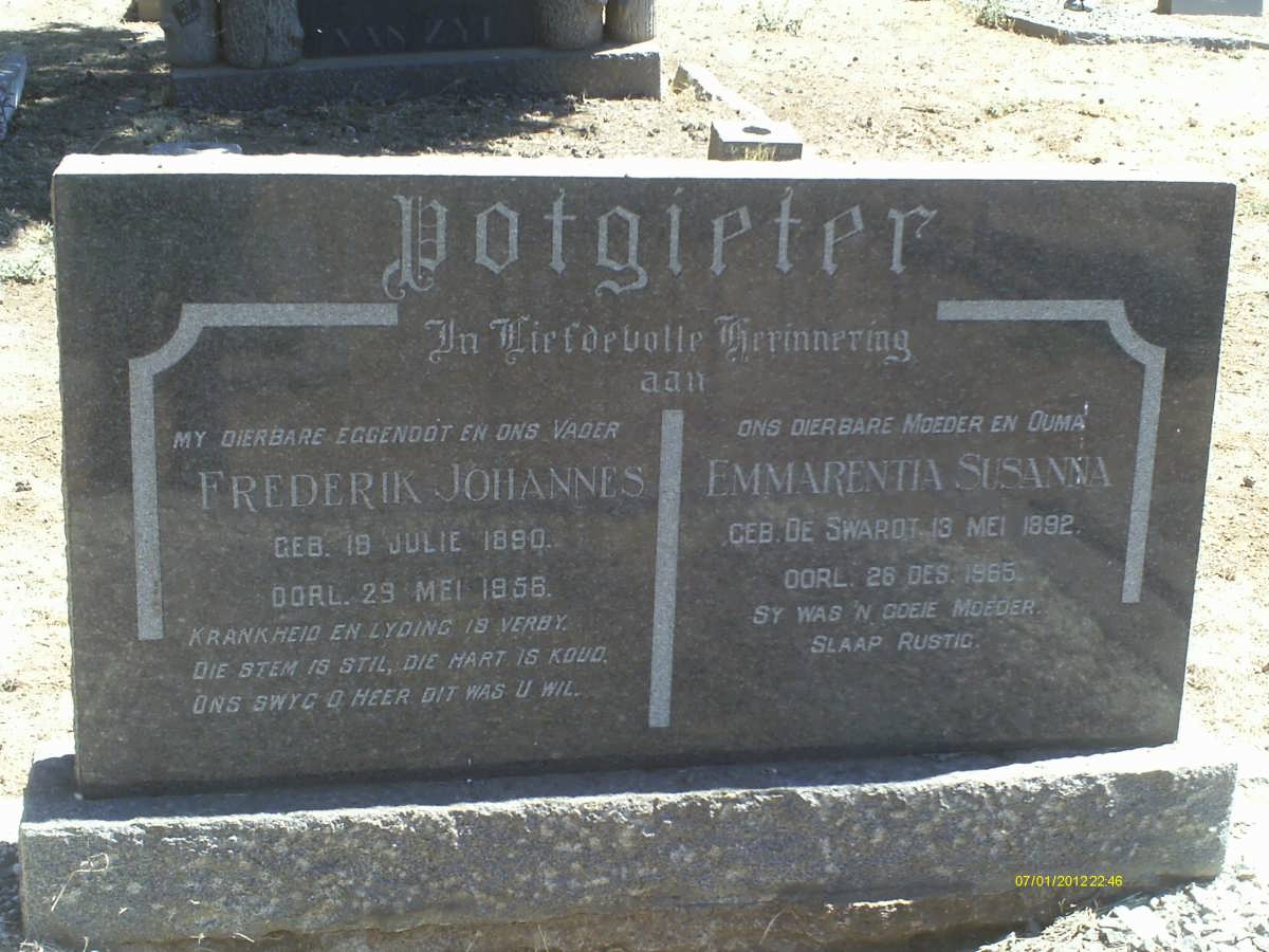 POTGIETER Frederik Johannes 1890-1956 &amp; Emmarentia Susanna DE SWARDT 1892-1965