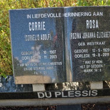 PLESSIS Cornelis Adolf, du 1907-2003 &amp; Rozina Johanna Elizabeth WESTRAAT 1929-2011