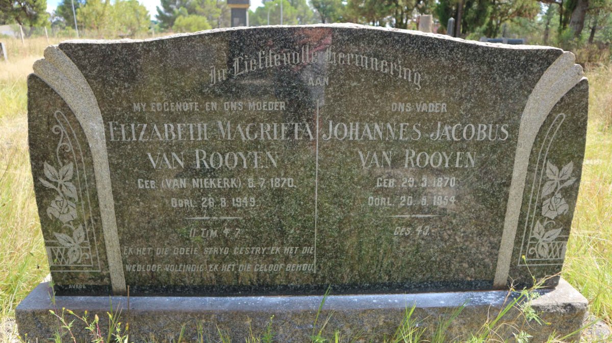 ROOYEN Johannes Jacobus, van 1870-1954 &amp; Elizabeth Magrieta VAN NIEKERK 1870-1949