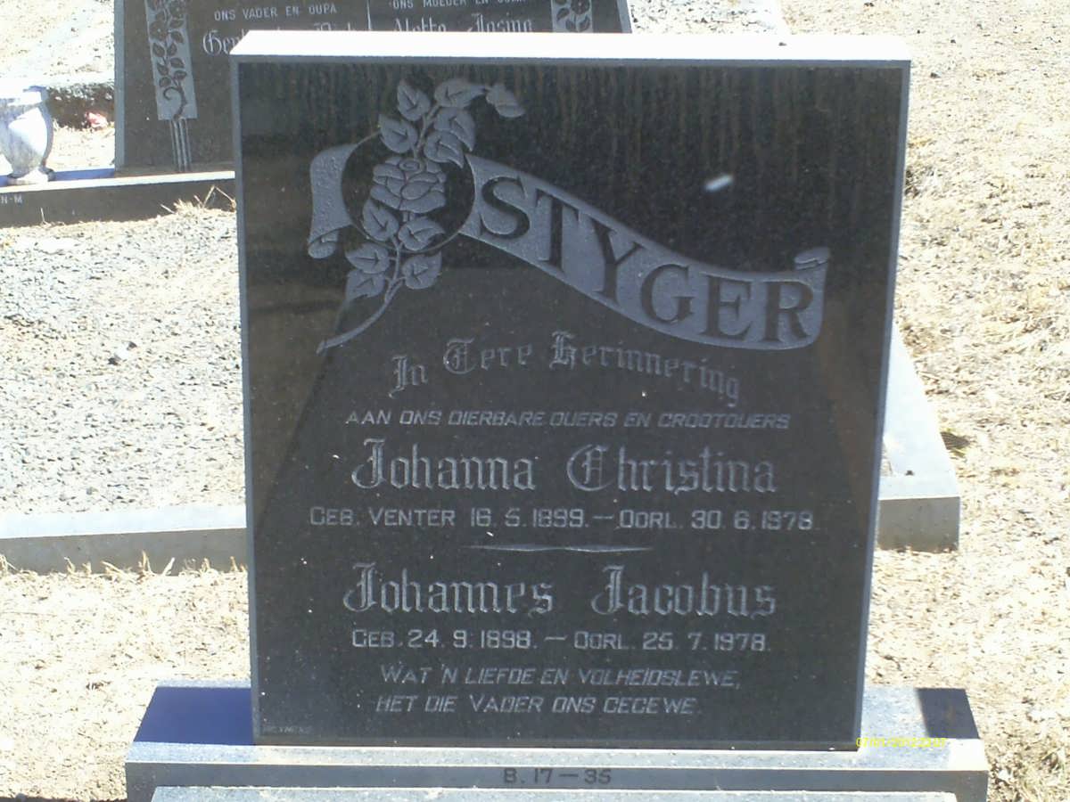 STYGER Johannes Jacobus 1898-1978 &amp; Johanna Christina VENTER  1899-1978