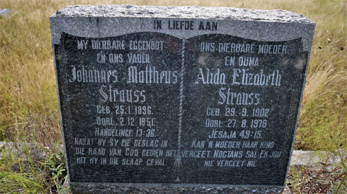 STRAUSS Johannes Mattheus 1896-1951 &amp; Alida Elizabeth 1902-1978