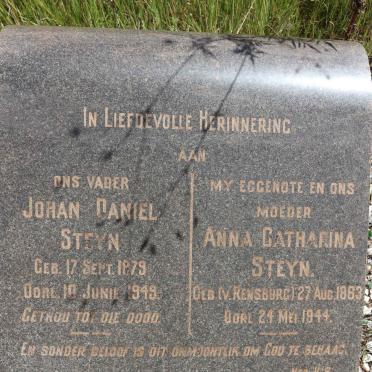 STEYN Johan Daniel 1879-1949 &amp; Anna Catharina V. RENSBURG 1883-1944