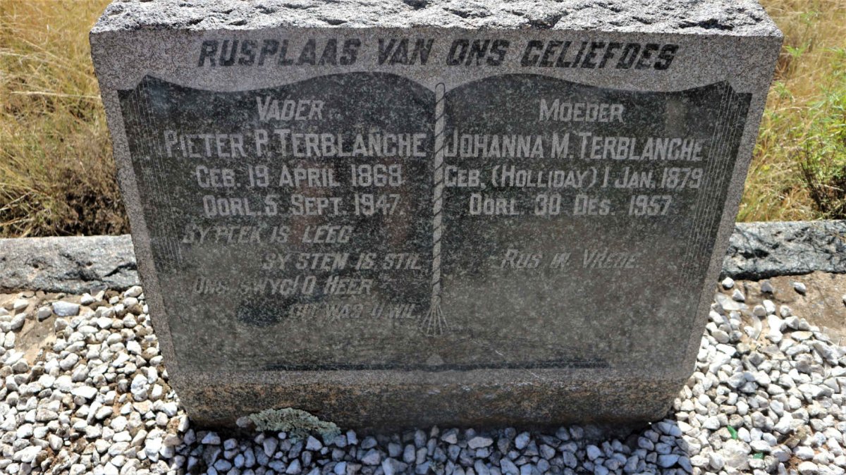 TERBLANCHE Pieter P. 1868-1947 &amp; Johanna M. HOLLIDAY 1879-1957