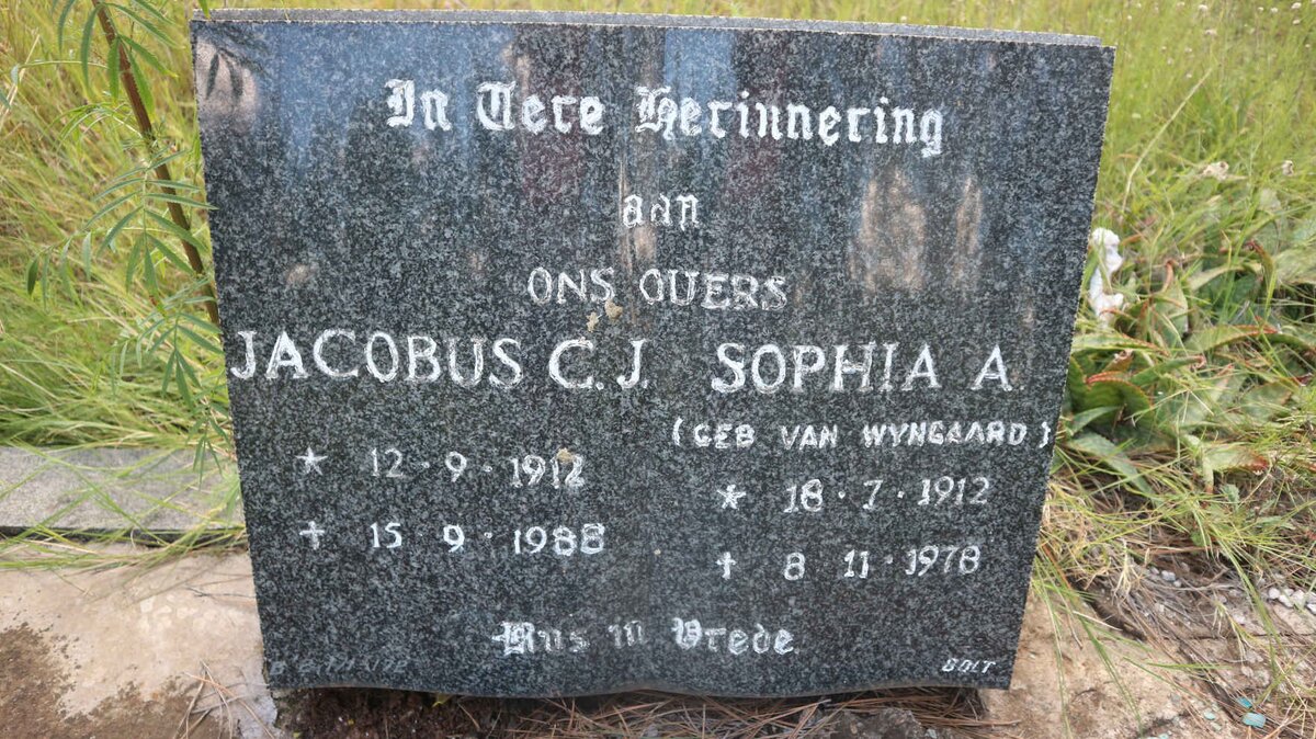 VENTER Jacobus C.J. 1912-1988 &amp; Sophia A. VAN WYNGAARD 1912-1978