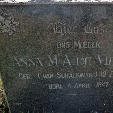 VILLIERS Anna M.A., de nee VAN SCHALKWYK 1874-1947