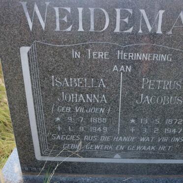 WEIDEMAN Petrus Jacobus 1872-1947 &amp; Isabella Johanna VILJOEN 1888-1949