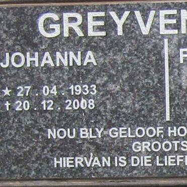 GREYVENSTEIN Frederick Willem 1932-2016 &amp; Johanna 1933-2008
