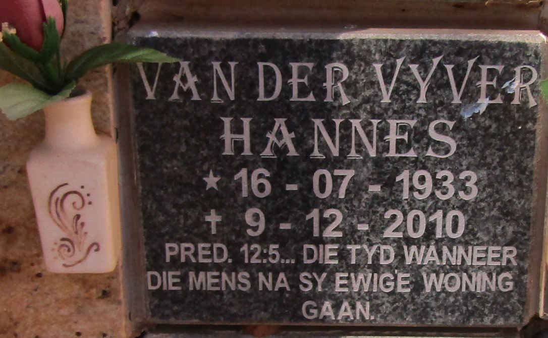 VYVER Hannes, van der 1933-2010