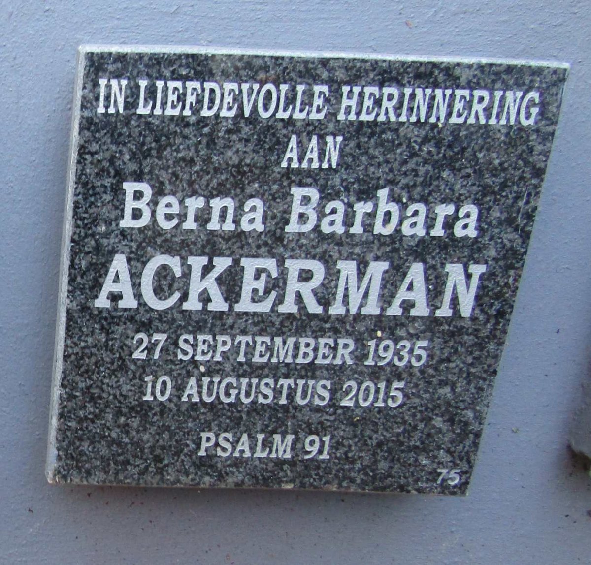 ACKERMAN Berna Barbara 1935-2015