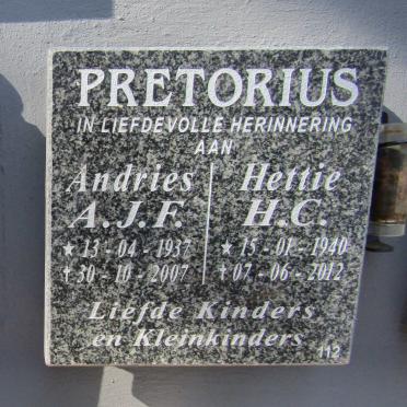 PRETORIUS Andries J.F. 1937-2007 &amp; H.C. 1940-2012